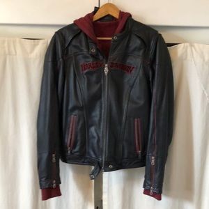 Harley Davidson BLK Leather Jacket w hoodie L